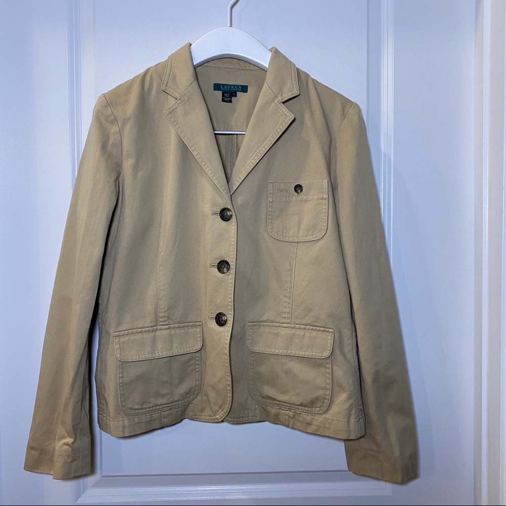 Lauren Ralph Lauren Khaki 3 Pocket Blazer Jacket L - Picture 4 of 13